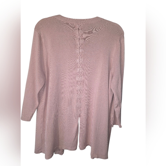 Lety and Me Pink Mauve Open front Cardigan Sweater W/X Stitch Detail Knot Sleeve - Picture 2 of 6